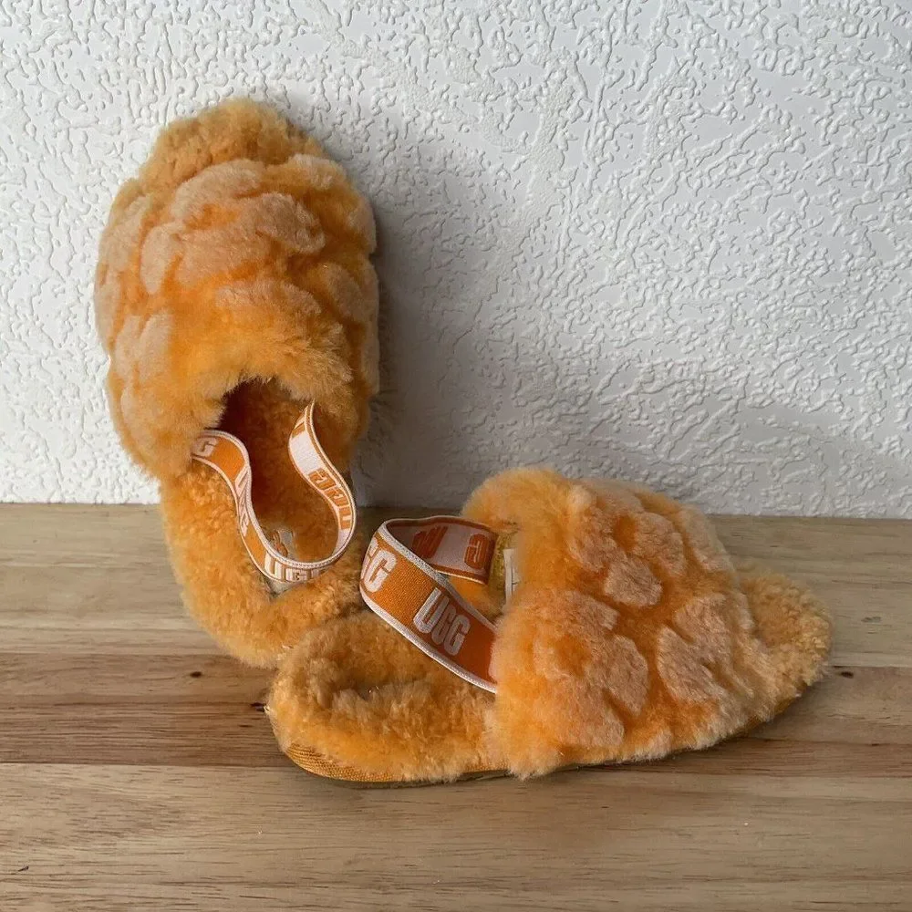 Ugg Orange California Poppy Fluff Yeah Fur Slides Slippers Kids Girlsn12 Vietnam